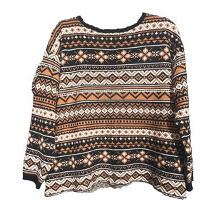 Cropped Sweater Womens Medium Brown  Fair Isle Crewneck Pullover Geometric